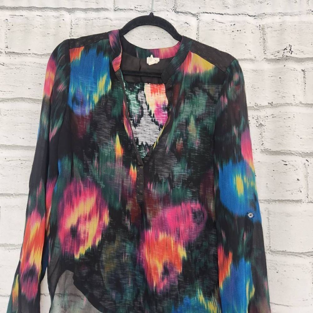 Anthropologie Tiny Long Sleeve Blouse Colorful Watercolor Pull Over Womens Small
